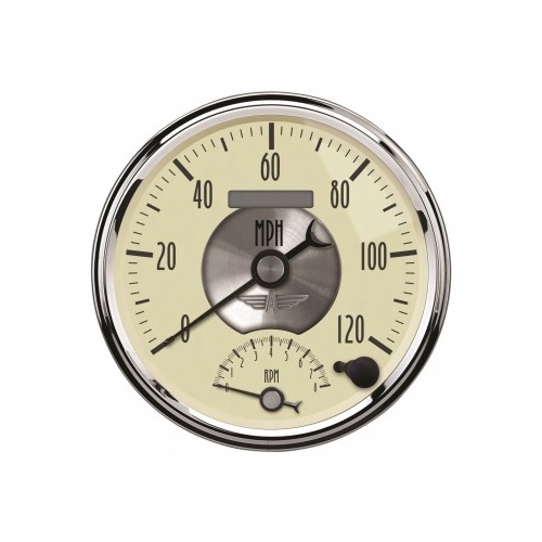 AUTOMETER GAUGE 5" TACHOMETER/SPEEDOMETER COMBO,8K RPM/120 MPH,ELECTRIC,PRESTIGE ANTIQUE IVORY # 2090