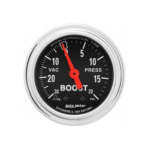 AUTOMETER GAUGE 2-1/16" BOOST/VACUUM,30 IN HG/20 PSI,MECHANICAL,TRADITIONAL CHROME # 2401