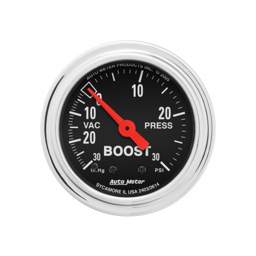 AUTOMETER GAUGE 2-1/16" BOOST/VACUUM,30 IN HG/30 PSI,MECHANICAL,TRADITIONAL CHROME # 2403