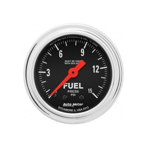 AUTOMETER GAUGE 2-1/16" FUEL PRESSURE W/ ISOLATOR,0-15 PSI,MECHANICAL,TRADITIONAL CHROME # 2413