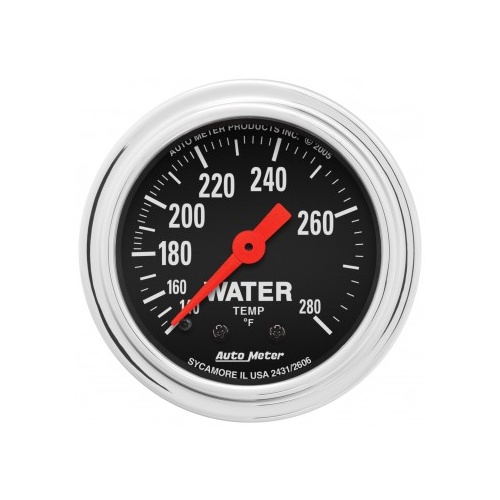 AUTOMETER GAUGE 2-1/16" WATER TEMPERATURE,140-280F,6 FT.,MECHANICAL,TRADITIONAL CHROME # 2431
