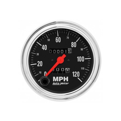 AUTOMETER GAUGE 3-3/8" SPEEDOMETER,0-120 MPH,MECHANICAL,TRADITIONAL CHROME # 2492