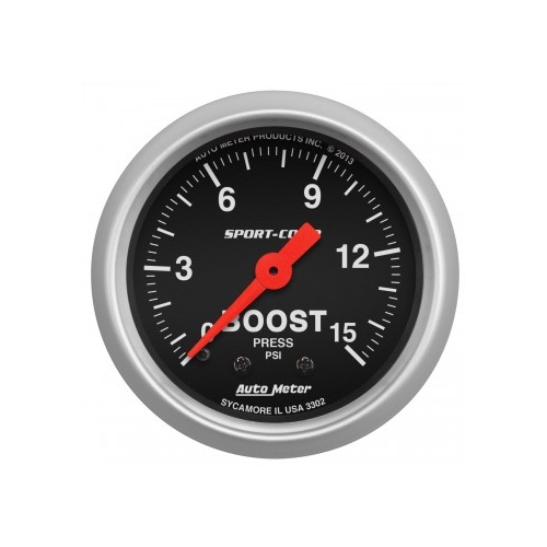AUTOMETER GAUGE 2-1/16" BOOST,0-15 PSI,MECHANICAL,SPORT-COMP # 3302