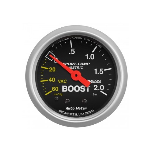 AUTOMETER GAUGE 2-1/16" BOOST/VACUUM,60 CM HG-2.0 BAR,MECHANICAL,SPORT-COMP # 3303-M