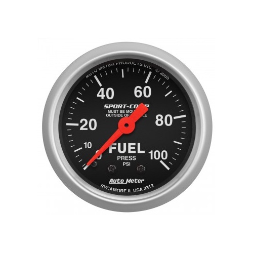 AUTOMETER GAUGE 2-1/16" FUEL PRESSURE,0-100 PSI,MECHANICAL,SPORT-COMP # 3312