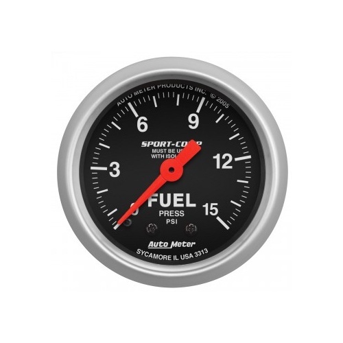AUTOMETER GAUGE 2-1/16" FUEL PRESSURE W/ ISOLATOR,0-15 PSI,MECHANICAL,SPORT-COMP # 3313