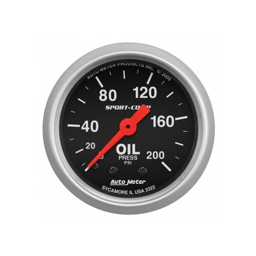 AUTOMETER GAUGE 2-1/16" OIL PRESSURE,0-200 PSI,MECHANICAL,SPORT-COMP # 3322