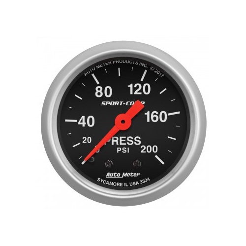AUTOMETER GAUGE 2-1/16" PRESSURE,0-200 PSI,MECHANICAL,SPORT-COMP # 3334