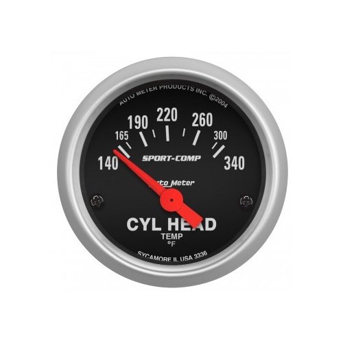 AUTOMETER GAUGE 2-1/16" CYLINDER HEAD TEMPERATURE,140-340F,AIR-CORE,SPORT-COMP # 3336