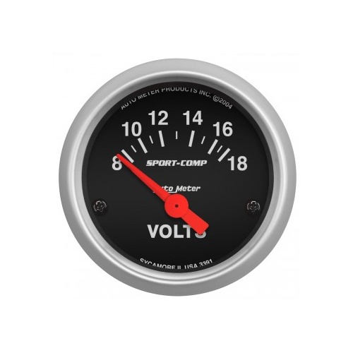 AUTOMETER GAUGE 2-1/16" VOLTMETER,8-18V,AIR-CORE,SPORT-COMP # 3391