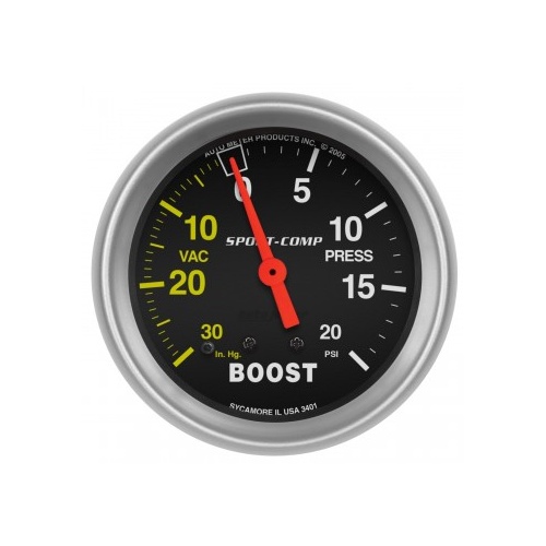 AUTOMETER GAUGE 2-5/8" BOOST/VACUUM,30 IN HG/20 PSI,MECHANICAL,SPORT-COMP # 3401