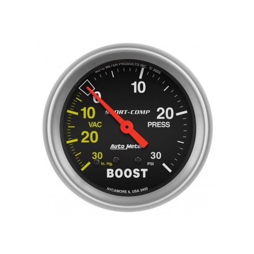 AUTOMETER GAUGE 2-5/8" BOOST/VACUUM,30 IN HG/30 PSI,MECHANICAL,SPORT-COMP # 3403