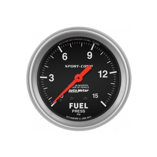 AUTOMETER GAUGE 2-5/8" FUEL PRESSURE,0-15 PSI,MECHANICAL,SPORT-COMP # 3411