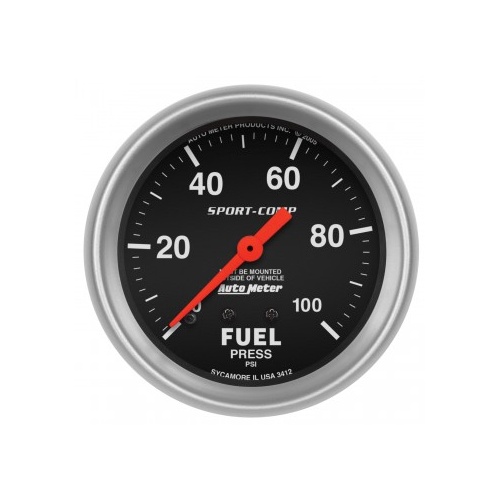 AUTOMETER GAUGE 2-5/8" FUEL PRESSURE,0-100 PSI,MECHANICAL,SPORT-COMP # 3412