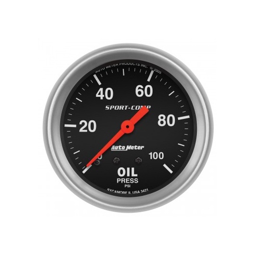 AUTOMETER GAUGE 2-5/8" OIL PRESSURE,0-100 PSI,MECHANICAL,SPORT-COMP # 3421
