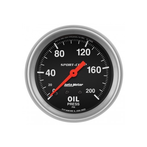 AUTOMETER GAUGE 2-5/8" OIL PRESSURE,0-200 PSI,MECHANICAL,SPORT-COMP # 3422