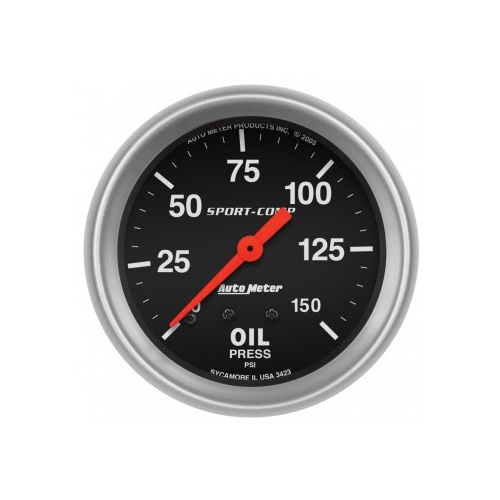 AUTOMETER GAUGE 2-5/8" OIL PRESSURE,0-150 PSI,MECHANICAL,SPORT-COMP # 3423