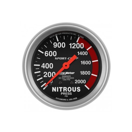 AUTOMETER GAUGE 2-5/8" NITROUS PRESSURE,0-2000 PSI,MECHANICAL,SPORT-COMP # 3428