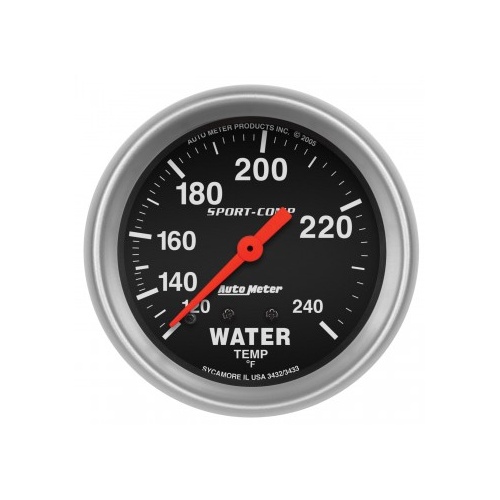 AUTOMETER GAUGE 2-5/8" WATER TEMPERATURE,120-240F,6 FT.,MECHANICAL,SPORT-COMP # 3432