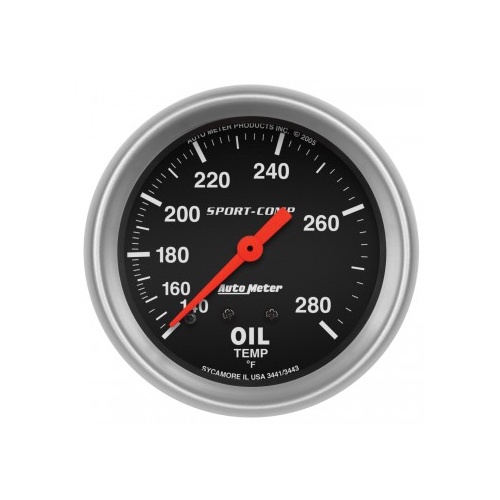 AUTOMETER GAUGE 2-5/8" OIL TEMPERATURE,140-280F,12 FT.,MECHANICAL,SPORT-COMP # 3443