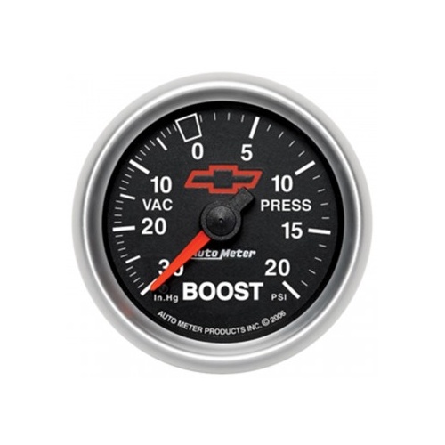 AUTOMETER GAUGE 2-1/16" BOOST/VACUUM,30 IN HG/20 PSI,CHEVY RED BOWTIE # 3607-00406