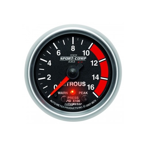 AUTOMETER GAUGE 2-1/16" NITROUS PRESSURE,W/ PEAK & WARN,0-1600 PSI,STEPPER MOTOR,SPORT-COMP II # 3673