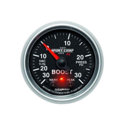 AUTOMETER GAUGE 2-1/16" BOOST/VACUUM,W/ PEAK & WARN,30 IN HG/30 PSI,STEPPER MOTOR,SPORT-COMP II # 3677