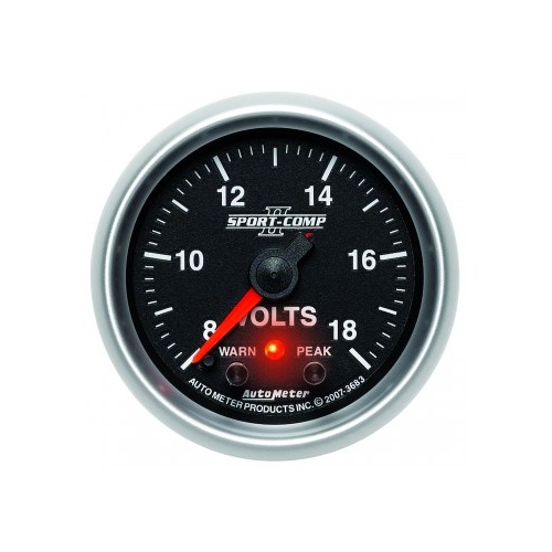 AUTOMETER GAUGE 2-1/16" VOLTMETER,W/ PEAK & WARN,8-18V,DIGITAL STEPPER MOTOR,SPORT-COMP II # 3683