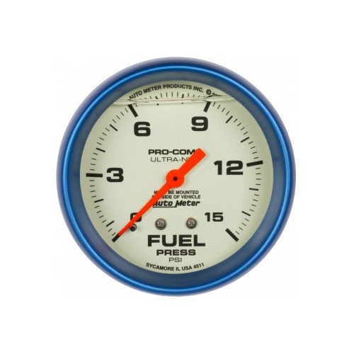 AUTOMETER GAUGE 2-5/8" FUEL PRESSURE,0-15 PSI,MECHANICAL,LIQUID FILLED,ULTRA-NITE # 4211
