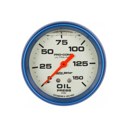 AUTOMETER GAUGE 2-5/8" OIL PRESSURE,0-150 PSI,MECHANICAL,LIQUID FILLED,ULTRA-NITE # 4223