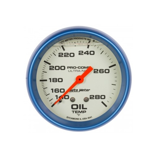 AUTOMETER GAUGE 2-5/8" OIL TEMPERATURE,140-280F,6 FT.,MECHANICAL,LIQUID FILLED,ULTRA-NITE # 4241