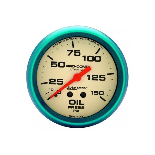AUTOMETER GAUGE 2-5/8" OIL PRESSURE,0-150 PSI,MECHANICAL,ULTRA-NITE # 4523