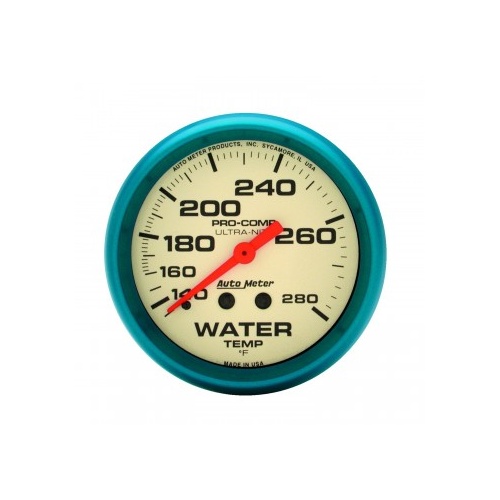 AUTOMETER GAUGE 2-5/8" WATER TEMPERATURE,140-280F,6 FT.,MECHANICAL,ULTRA-NITE # 4531