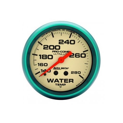 AUTOMETER GAUGE 2-5/8" WATER TEMPERATURE,140-280F,4 FT.,MECHANICAL,ULTRA-NITE # 4535