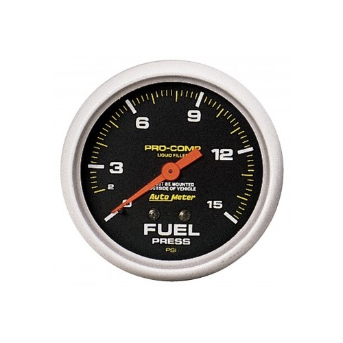 AUTOMETER GAUGE 2-5/8" FUEL PRESSURE,0-15 PSI,MECHANICAL,LIQUID FILLED,PRO-COMP # 5411