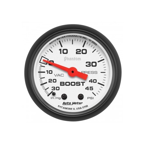 AUTOMETER GAUGE 2-1/16" BOOST/VACUUM,30 IN HG/45 PSI,MECHANICAL,PHANTOM # 5708
