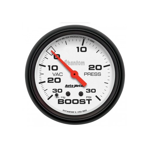 AUTOMETER GAUGE 2-5/8" BOOST/VACUUM,30 IN HG/30 PSI,MECHANICAL,PHANTOM # 5803