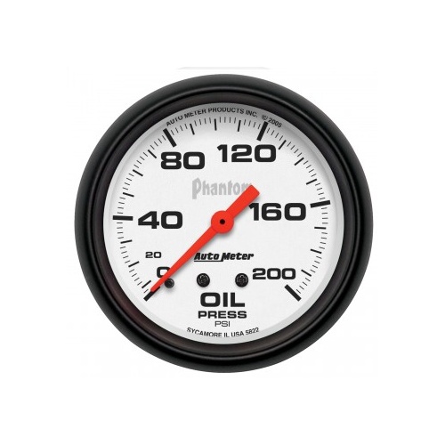 AUTOMETER GAUGE 2-5/8" OIL PRESSURE,0-200 PSI,MECHANICAL,PHANTOM # 5822