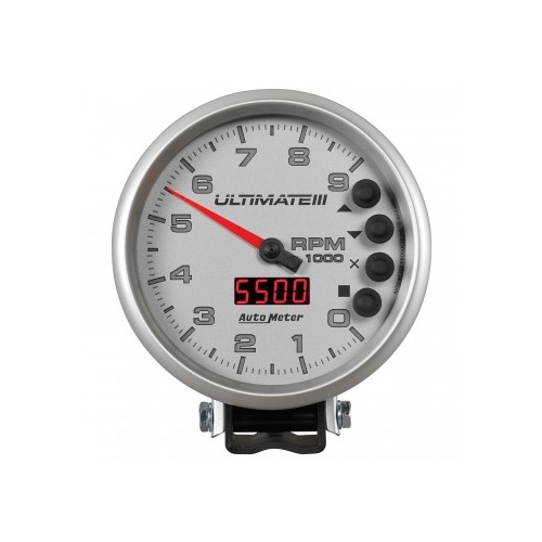 AUTOMETER GAUGE 5" TACHOMETER,0-9000 RPM,PEDESTAL,ULTIMATE III PLAYBACK,SILVER # 6882