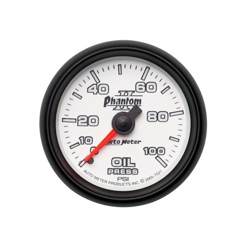 AUTOMETER GAUGE 2-1/16" OIL PRESSURE,0-100 PSI,MECHANICAL,PHANTOM II # 7521