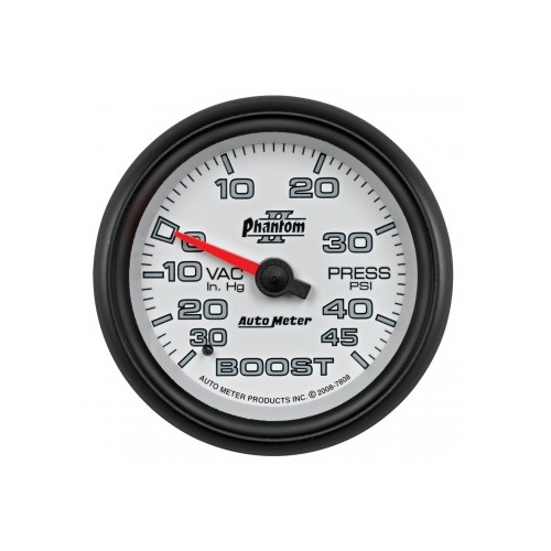 AUTOMETER GAUGE 2-5/8" BOOST/VACUUM,30 IN HG/45 PSI,MECHANICAL,PHANTOM II # 7808