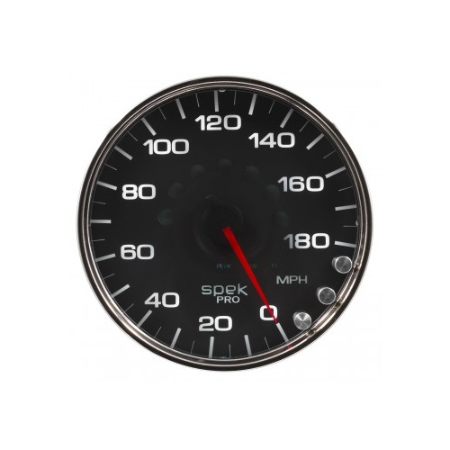 AUTOMETER GAUGE 5" SPEEDOMETER,0-180 MPH,ELECTRIC,SPEK-PRO,BLACK DIAL,CHROME BEZEL,CLEAR LENS # P23031