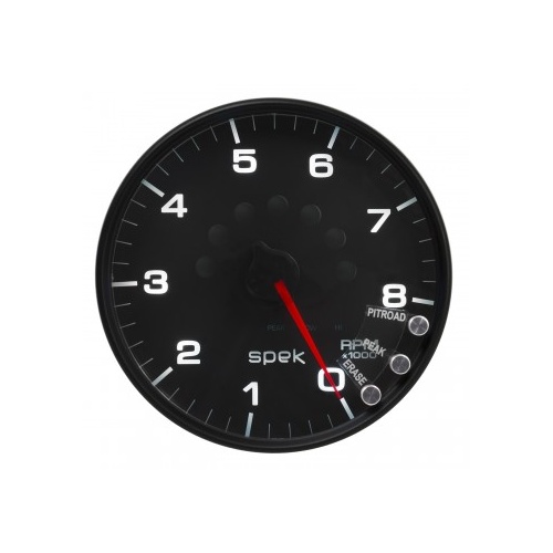 AUTOMETER GAUGE 5" IN-DASH TACHOMETER,0-8,000 RPM,SPEK-PRO,BLACK DIAL,BLACK BEZEL,CLEAR LENS # P23832