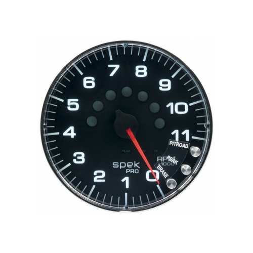 AUTOMETER GAUGE 5" IN-DASH TACHOMETER,0-11,000 RPM,SPEK-PRO,BLACK DIAL,CHROME BEZEL,FLAT ANTIGLARE LENS # P239318