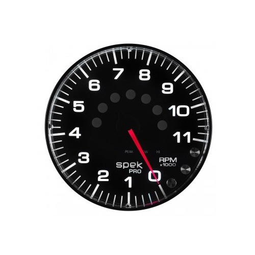 AUTOMETER GAUGE 5" IN-DASH TACHOMETER,0-11,000 RPM,SPEK-PRO,BLACK DIAL,BLACK BEZEL,FLAT ANTIGLARE LENS # P239328