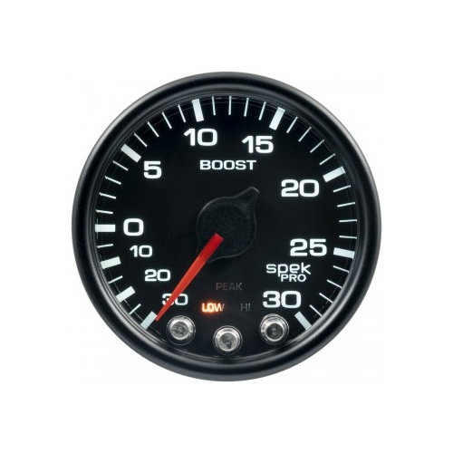 AUTOMETER GAUGE 2-1/16" BOOST/VACUUM,30 IN HG/30 PSI,STEPPER MOTOR,SPEK-PRO,BLACK DIAL,BLACK BEZEL,CLEAR LENS # P30232