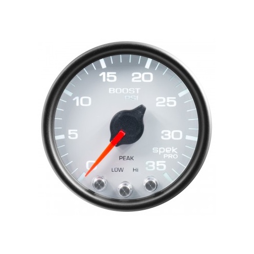 AUTOMETER GAUGE 2-1/16" BOOST,0-35 PSI,STEPPER MOTOR,SPEK-PRO,WHITE DIAL,BLACK BEZEL,CLEAR LENS # P30312