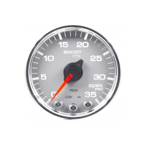 AUTOMETER GAUGE 2-1/16" BOOST,0-35 PSI,STEPPER MOTOR,SPEK-PRO,SILVER DIAL,CHROME BEZEL,CLEAR LENS # P30321