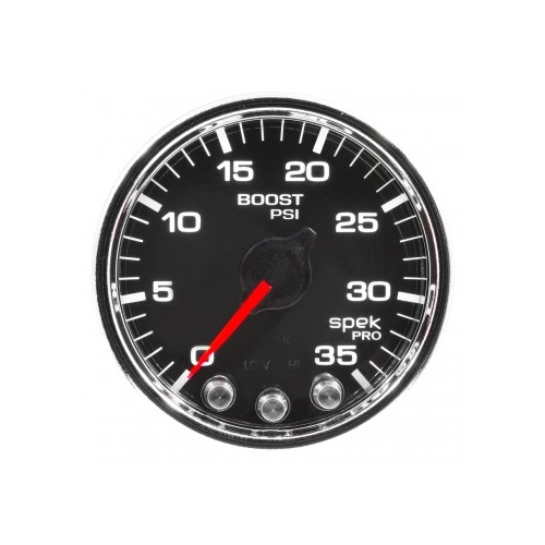 AUTOMETER GAUGE 2-1/16" BOOST,0-35 PSI,STEPPER MOTOR,SPEK-PRO,BLACK DIAL,CHROME BEZEL,CLEAR LENS # P30331