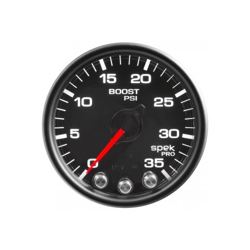 AUTOMETER GAUGE 2-1/16" BOOST,0-35 PSI,STEPPER MOTOR,SPEK-PRO,BLACK DIAL,BLACK BEZEL,CLEAR LENS # P30332